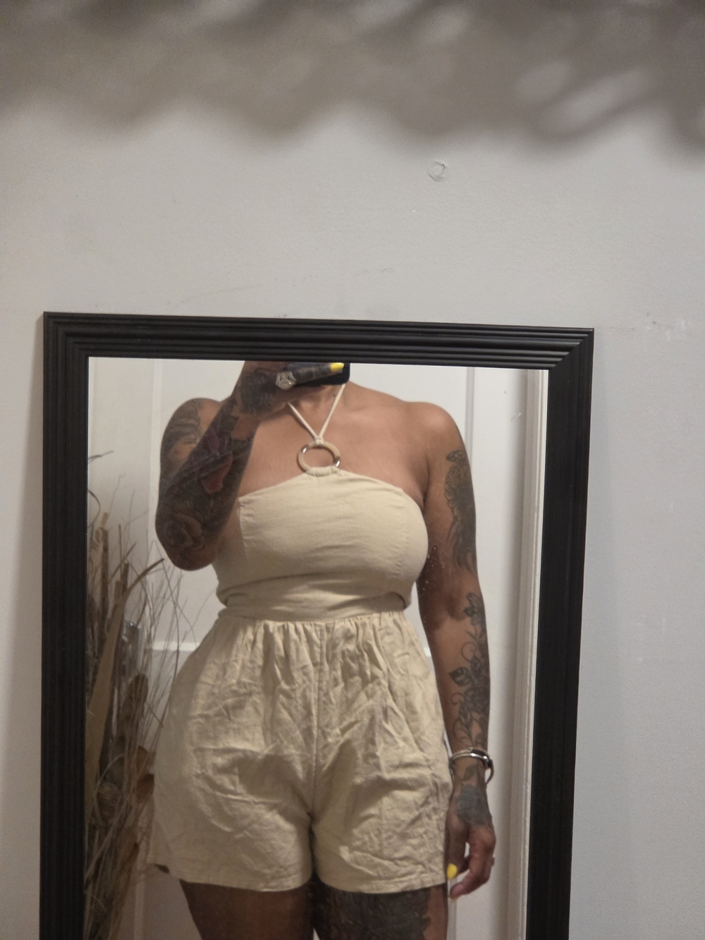 Old Navy Beige Halter Romper with Ring Detail